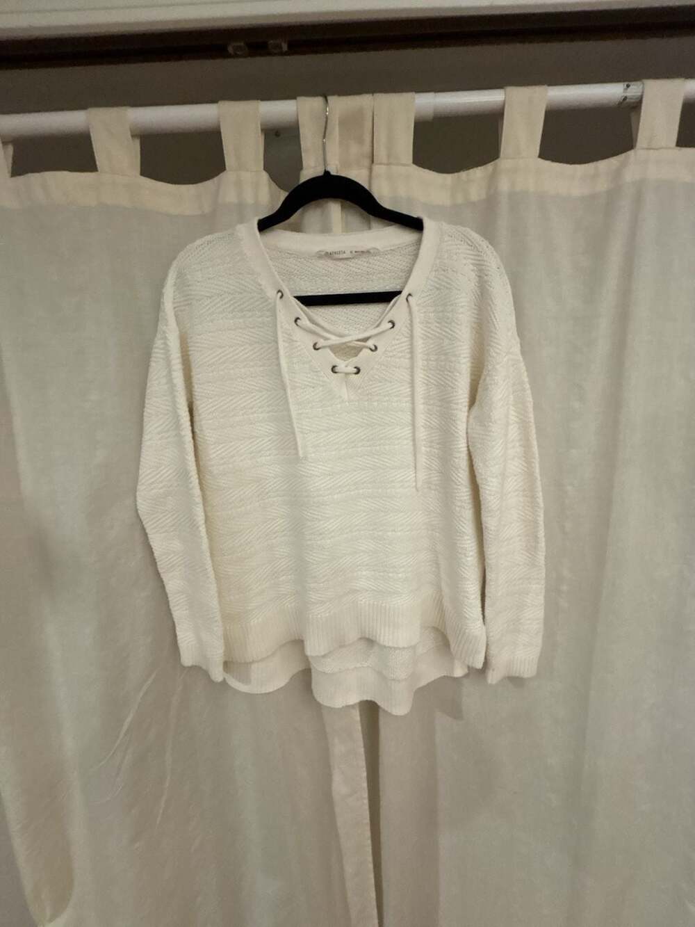 Athleta Women's Cream Lace-Up Front Textured Knit Sweater Size M